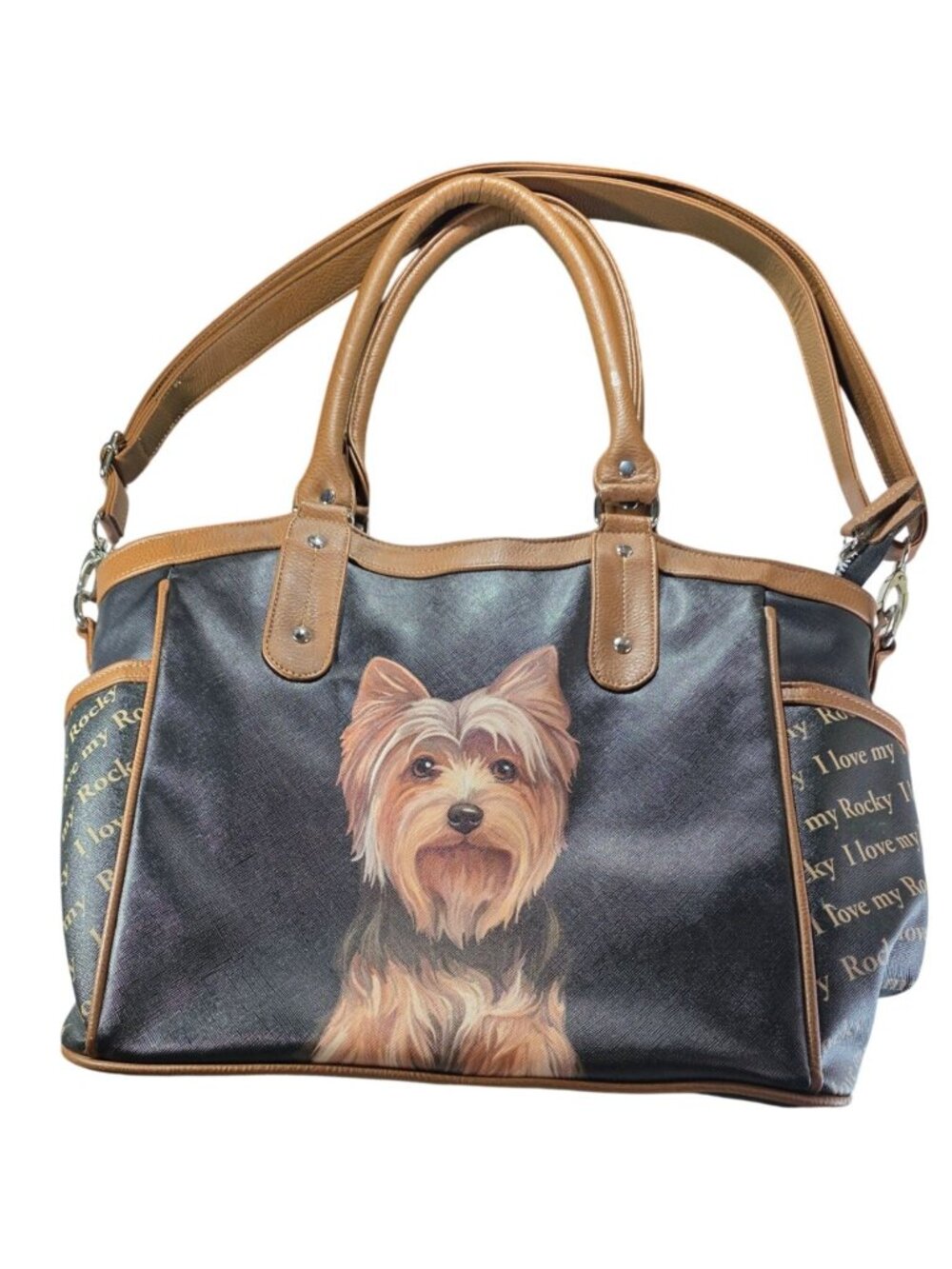 Yorkie Dog Tote Bag "I Love My Rocky" Faux Leather Bradford Exchange Bag Purse